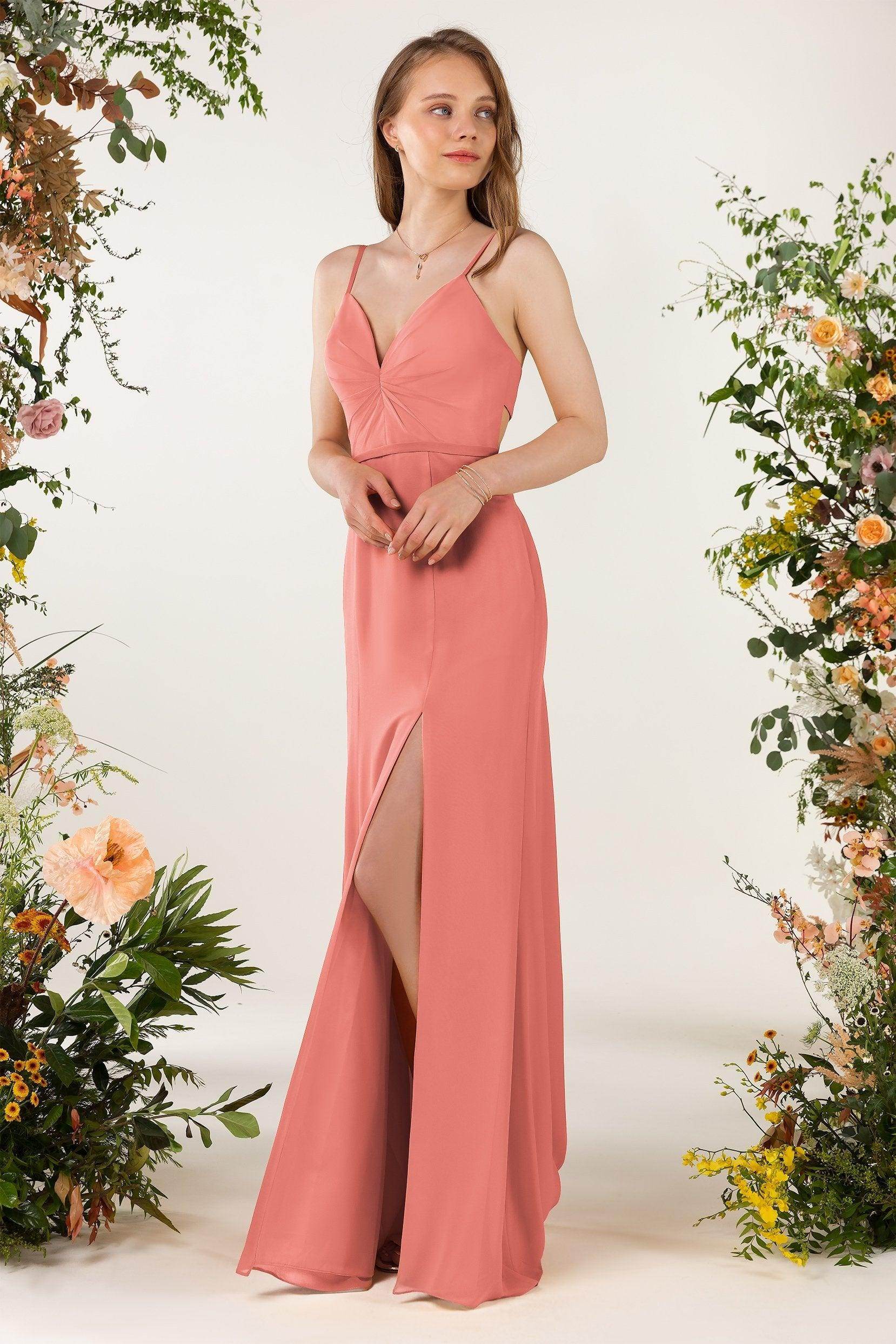 Sheath Sweep-Brush Train Chiffon Bridesmaid Dress CB0466 - COCOMELODY